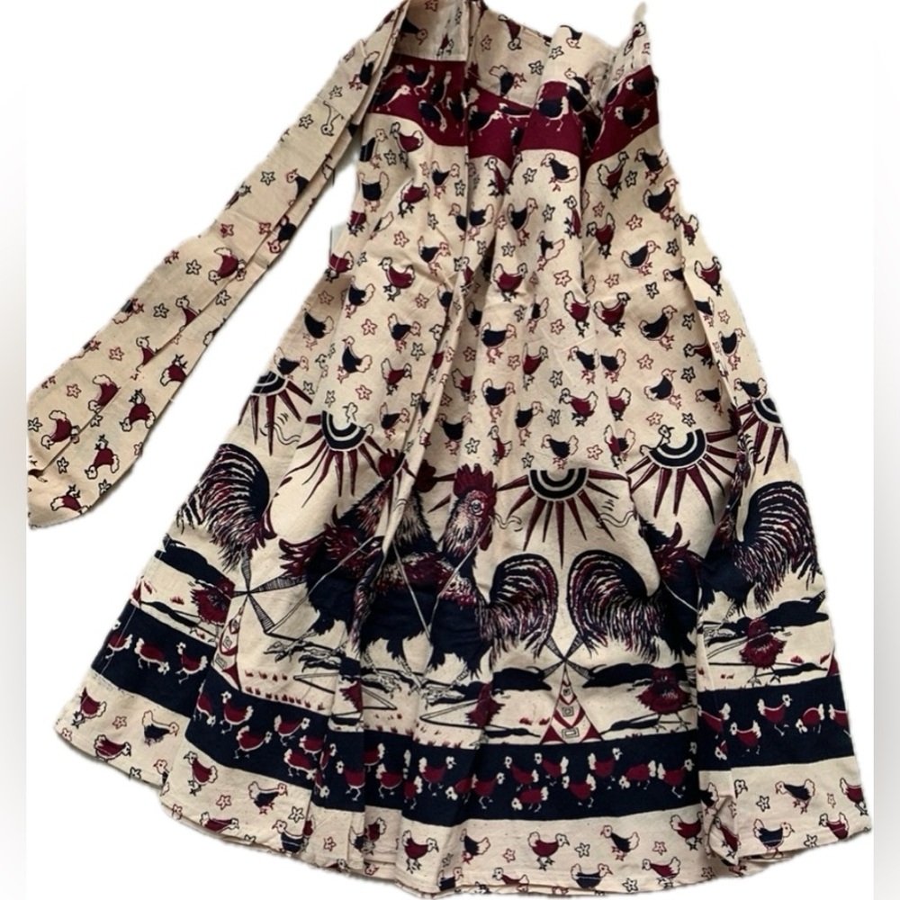 New vintage chicken rooster Indian hand block printing cotton wrap skirt